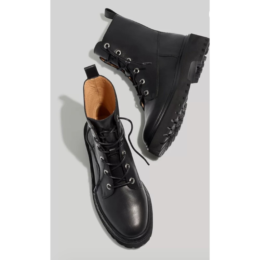 Madewell Rayna Black Leather Combat Boots